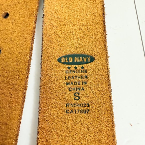 Old Navy Leather Belt Size S Floral Brass Buckle Cognac Brown Embossed VTG Y2K main image 9